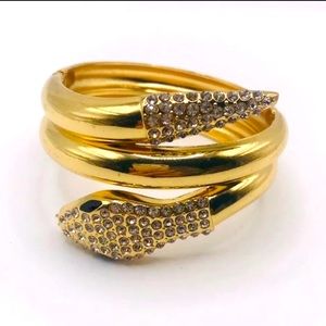 Gold Tone Snake Clamper Bracelet With Crystals